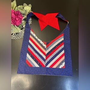 Vintage Handmade Blue Red White Quilted Sailor Collar Americana Cottagecore